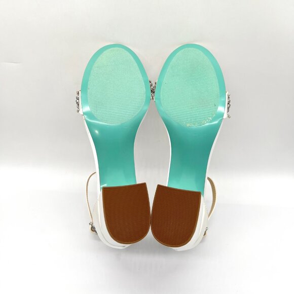 Betsey Johnson Womens 8M Mel Ivory White Satin Jeweled Heels Dress Sandals Shoes - Picture 9 of 14